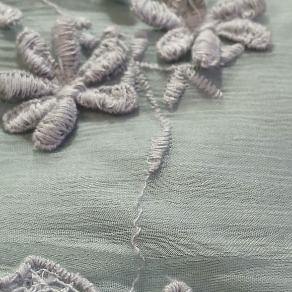 Sundance Embroidered Boho Bell Sleeve Shift Dress Icy Blue Gray Medium Formal - Picture 12 of 16